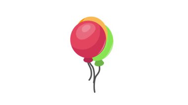 Renkli balonlar ikon animasyonu kutlamaları, partileri ve izometrik tarzda şenlik ortamlarını temsil eder