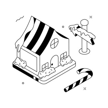 Karlı kışlık ev Noel tatili için dekore edildi.