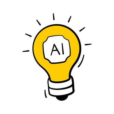 Yapay zeka kavramına sahip parlak fikir ampulü yeniliği sembolize eder, modaya uygun karalama simgesi