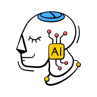 Dijital beyin, ileri zeka el çizimi simgesi