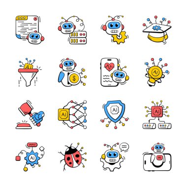 Yaratıcı olarak tasarlanmış yapay zeka el çizimi karalama stili simgeleri
