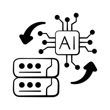 Akıllı Yapay Zeka sistemi sunucular arasındaki verileri işliyor, modaya uygun karalama simgesi