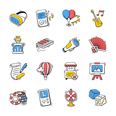 Modern tasarım tarzında eğlence simgeleri koleksiyonu