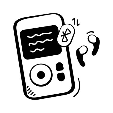 Kulaklık takan taşınabilir müzik çalar, müzik çalarının modaya uygun karalama simgesi