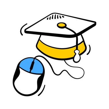 Fare ile mezuniyet başlığı, konsept karalama simgesi, sanal eğitim