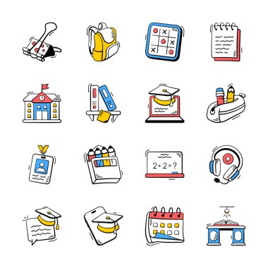 Yaratıcı bir şekilde hazırlanmış okul ve eğitim el çizimi karalama simgeleri