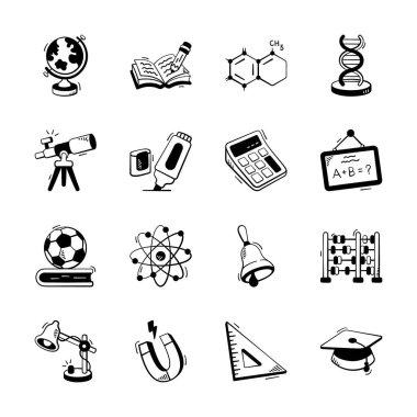 Bilim ve eğitimin son koleksiyonu karalama tarzı ikonlar, modern çizimler