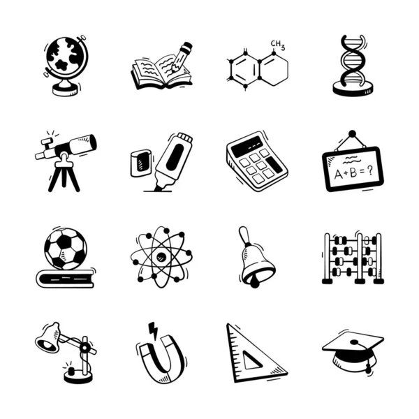 Bilim ve eğitimin son koleksiyonu karalama tarzı ikonlar, modern çizimler