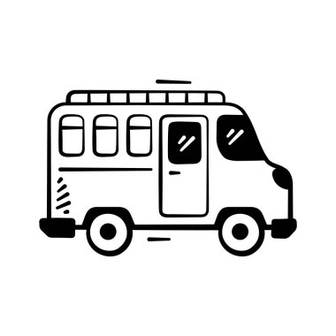 Okul otobüsünün el çizimi simgesi, öğrenci taşımacılığı ve günlük ulaşım