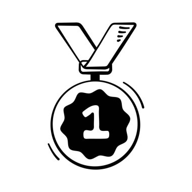 Birincilik ödülü, altın madalya karalama stili el çizimi ikon,