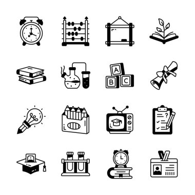 Modern tasarım tarzında son okul ve eğitim ikonları koleksiyonu