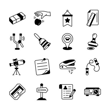 Okul ve eğitimin modaya uygun düz tasarım simgeleri