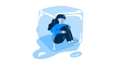 Yaz fobisi, ısı fobisi, çizgi film karakteri, düzenlenebilir stil.