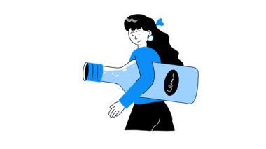 Su şişesi tutan kız, yaz mevsimi konsepti, hidratlı vektör animasyonu