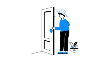 Yaz sabahı temiz hava almak için kapıda dikilen bir adam, yaz sabahı animasyonu.