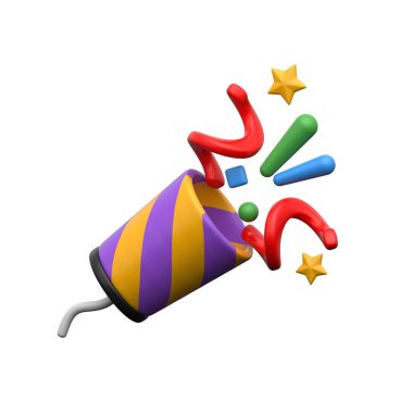 Etkinlikler için konfeti patlaması içeren 3D parti ikonu.