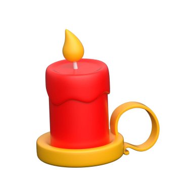 Yanan mum modern tarzda güzel 3D illüstrasyon, simge kullanmaya hazır