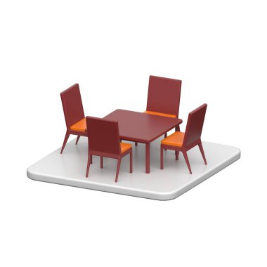 Üç boyutlu şık bir yemek masası. Mutfak ve yemek için dört sandalye.