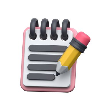 Kalem, notlar, görevler ve iş planlama 3D illüstrasyonlu not defteri