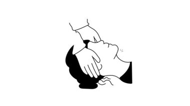 Bir baş masajının basit, siyah beyaz animasyon simgesi.