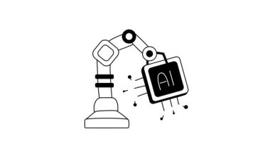 El çizimi, yapay zeka çipini kullanan endüstriyel bir robot kolu gösteriyor.