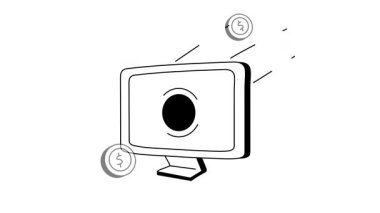 Ekran, dijital aktarım kavramına giren ve çıkan bozuk paralarla bir bilgisayar monitörünün simge canlandırması