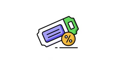 İndirim biletinin ikon animasyonu tasarruf, promosyon ve etkinlikler, ulaşım veya diğer faaliyetler için özel teklifleri temsil eder. Premium canlandırılmış vektör