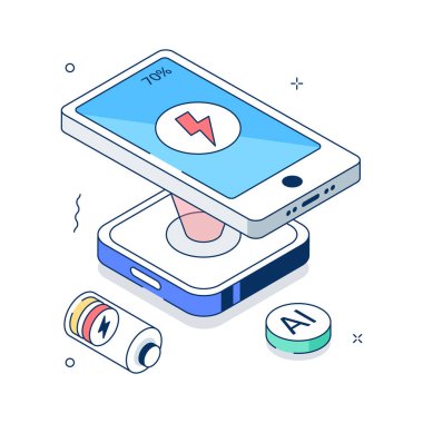 Yapay zeka ile entegre akıllı kablosuz yükleme Isometric illüstrasyon