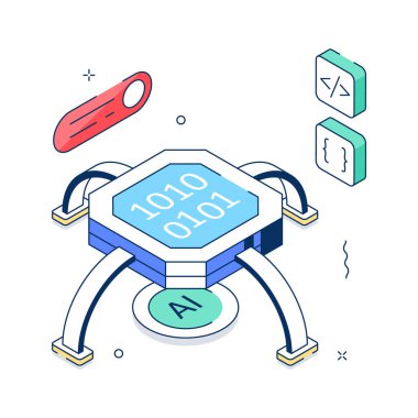 Modern bir Isometric yapay zeka devre kartı, premium vektör