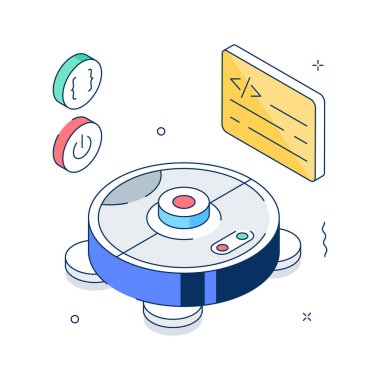 Akıllı elektrik süpürgesinin büyüleyici izometrik biçim simgesi