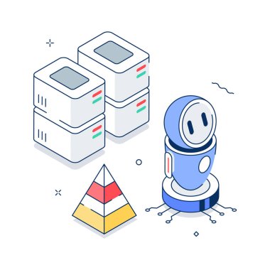 Robot sunucu yönetimini gösteren modern bir izometrik simge