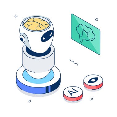 Moda Isometric sinir ağı illüstrasyonu, derin öğrenme ve yapay zeka