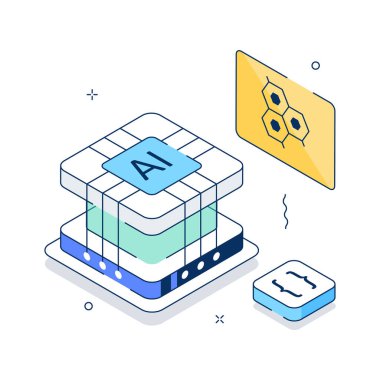 AI Teknoloji İşleme ve Makine Zekası Isometric Illustration