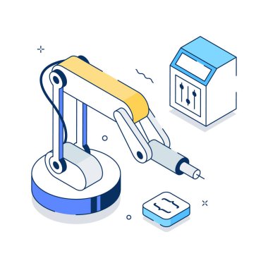 Endüstriyel yapay zeka robot kol otomasyonunun inanılmaz bir izometrik çizimi