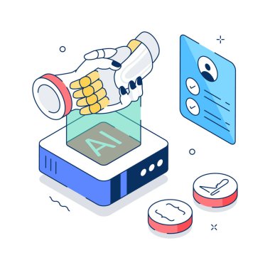 Modern teknolojide Isometric insan ve yapay zeka işbirliği