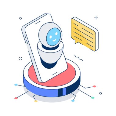 Isometric AI yardımcı illüstrasyon, akıllı iletişim ve otomasyon hizmetleri