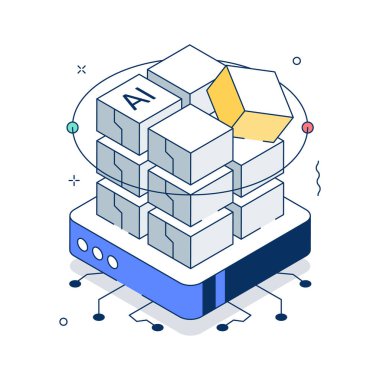 İyi tasarlanmış bir yapay zeka sistemi mimarisi izometrik çizim