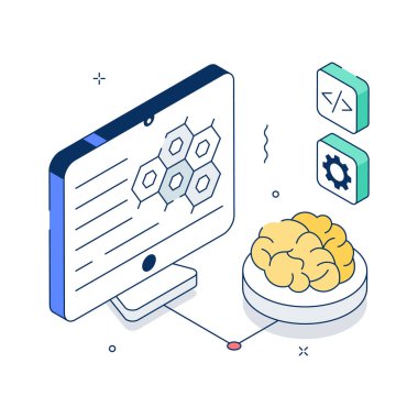 Makine öğrenme algoritması ve Ai modelinin modaya uygun bir izometrik çizimi