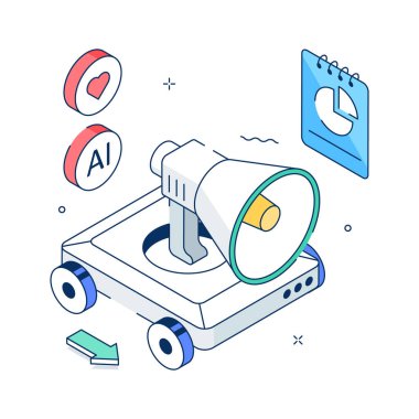 Otomatik dijital promosyon, akıllı kampanya, ai pazarlamanın izometrik çizimi