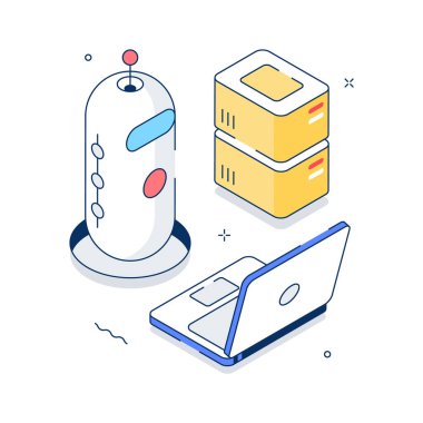 Akıllı robotların modern izometrik çizimi, premium vektör