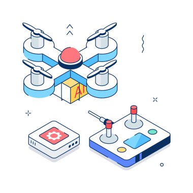 İnsansız hava aracı teknolojisinin inanılmaz bir izometrik çizimi.