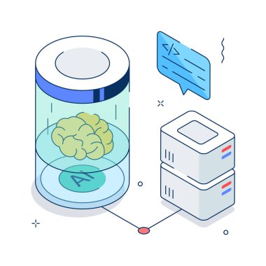 Sinirsel teknolojiyi temsil eden Isometric dijital beyin konsepti