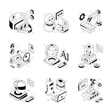 Yapay zeka izometrik çizimlerinin premium koleksiyonuna bak