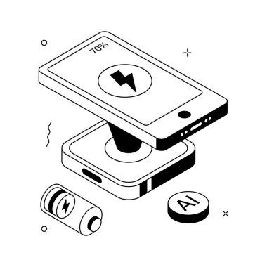 Yapay zeka ile entegre akıllı kablosuz yükleme Isometric illüstrasyon