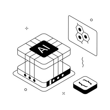 AI Teknoloji İşleme ve Makine Zekası Isometric Illustration