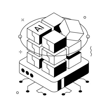 İyi tasarlanmış bir yapay zeka sistemi mimarisi izometrik çizim