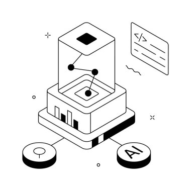 ai analitiği ve veri analizinin izometrik bir çizimi