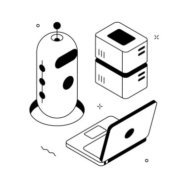 Akıllı robotların modern izometrik çizimi, premium vektör