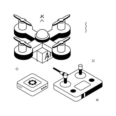 İnsansız hava aracı teknolojisinin inanılmaz bir izometrik çizimi.