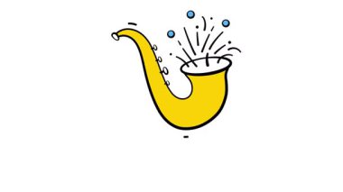 Moda bir karalama tarzı saksafon animasyon ikonu, müzik aleti